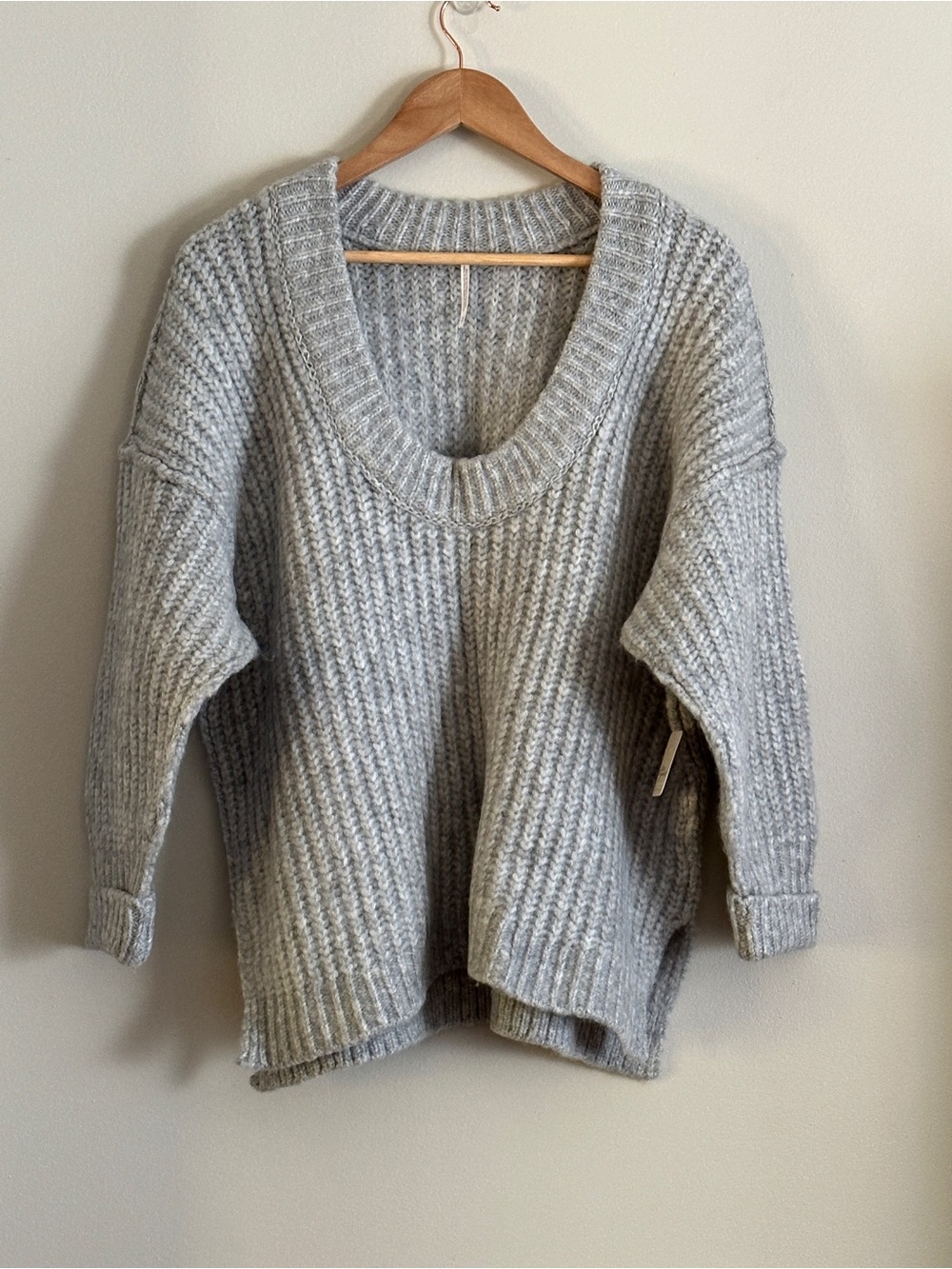 Free People Oversized Scoop-Neck Sweater in Light Gray